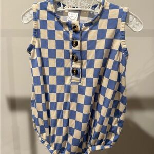 Lou Lou & Company Blue and Cream Checkered Bodysuit
